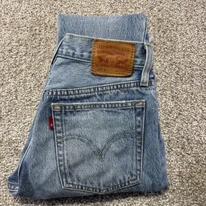 Levis 501 Jeans Womens W25 L28 Blue Distressed Straight Button Fly Denim